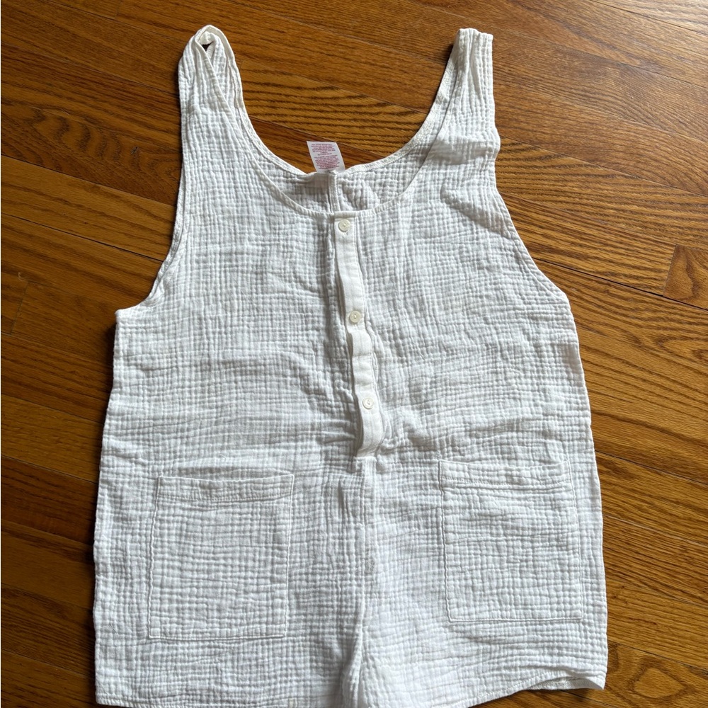 White linen Button-Up Romper